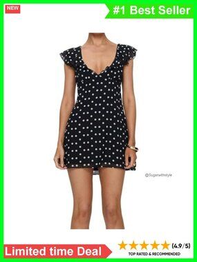 Polka Dot Mini Dress Ruffle Sleeveless V Neck Back Tie Layered Summer Tank